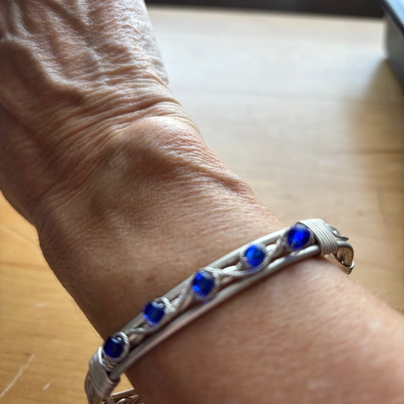 metal bracelet with bright blue glass plus ring made out of cutlery - Picture 3 of 3